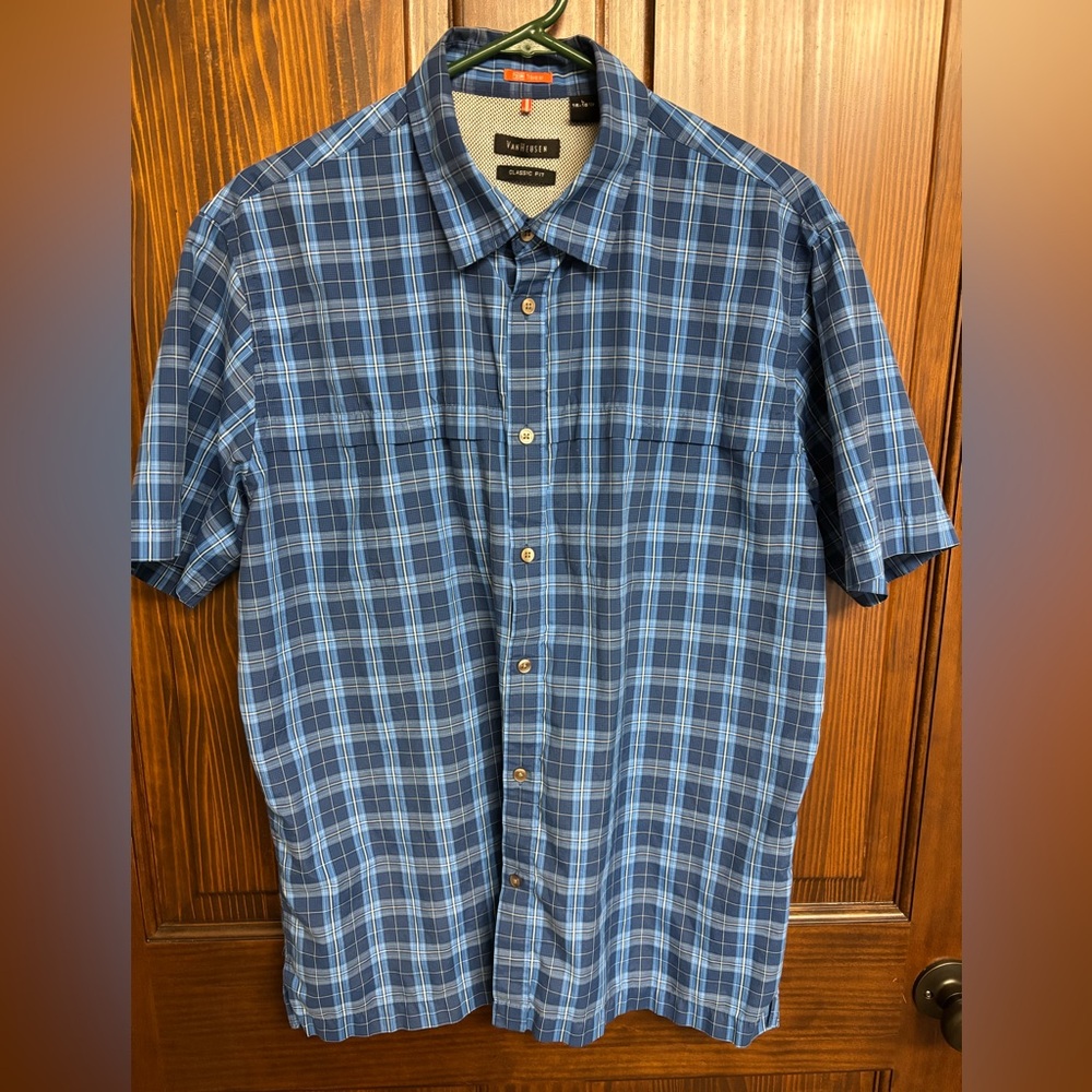 Van Heusen Traveller SS Shirts (3) - 16/16.5, Blue, Dk Blue, Gray - Cotton/Poly - Picture 6 of 13